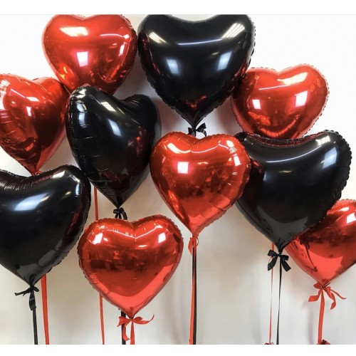 Черно-красный сердца - облако шаров - фото