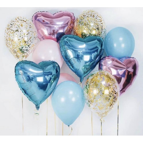 Облако сердец в голубых тонах №2 (гелий) - фото